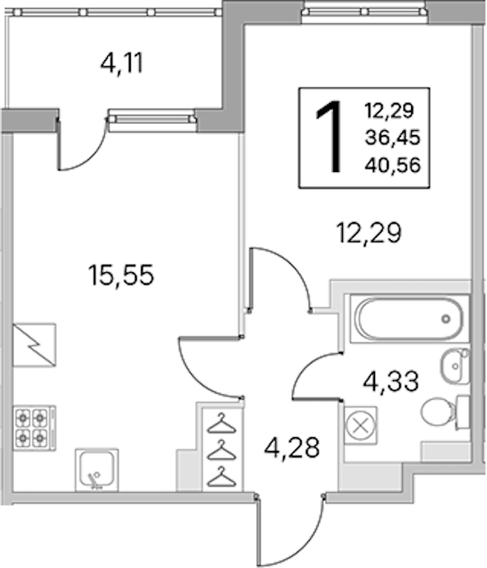 1-комнатная квартира 36.45 м², 3/5 эт., ЖК «ЮгТаун. Олимпийские кварталы»